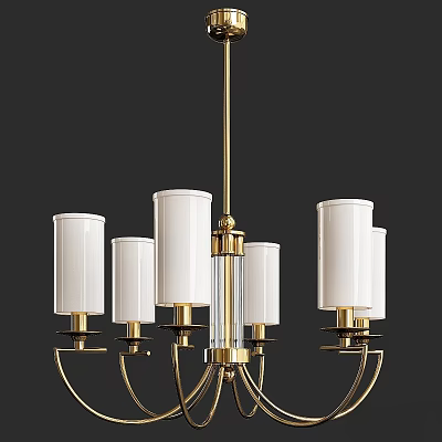 Modern Luxury Chandelier With Golden Frame And White Cylindrical Shades For Interior Decoration 3d model