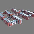 Red Brick School Buildings Featuring Connected Blocks And Flat Roof Design 3d model