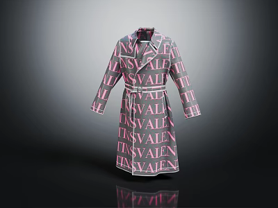 Stylish Long Trench Coat With Repeating LISVALEN Text Print In Gray And Pink With Belt 3d model