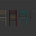 Four Colorful Wooden Chairs With Simple Back Design And Varied Seat Colors
