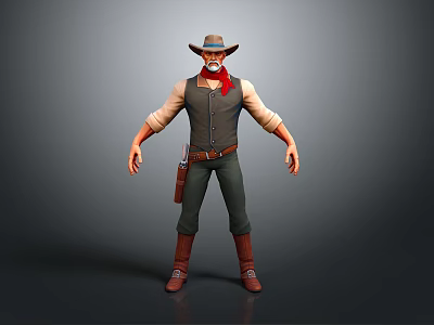 Western Themed Daily Life Essentials Including Cowboy Hat Red Scarf Vest And Leather Boots 3d model