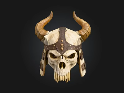 Horned Skull Helmet With Intricate Bone Design And Decorative Straps 3d model