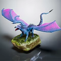 Detailed Blue Dragon Figurine With Purple Wings And Green Grass Base