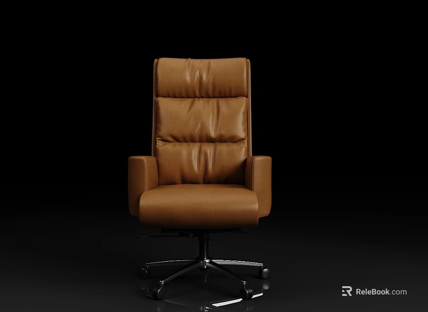 Brown Leather Office Chair With High Back Armrests Swivel Base And Modern Design 3d model 