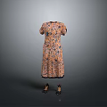 Floral Patterned Midi Dress With Short Sleeves And High Heel Shoes