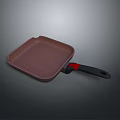 Durable Square Grill Pan with Red and Black Heat Resistant Handle for Home Kitchen Cooking