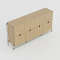 Modern Minimalist Storage Cabinet with Light Wooden Doors Black Round Knobs and Metal Frame