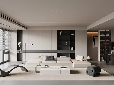 Modern Living Dining Room Interior Design With Sofa Coffee Table And Floor To Ceiling Windows 3d model