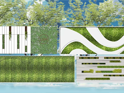 Modern Living Plant Wall With Geometric Patterns Wavy Lines And Outdoor Green Design 3d model
