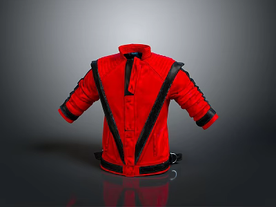 Red Jacket With Black Accents Long Sleeves And Stand Collar Design Details 3d model