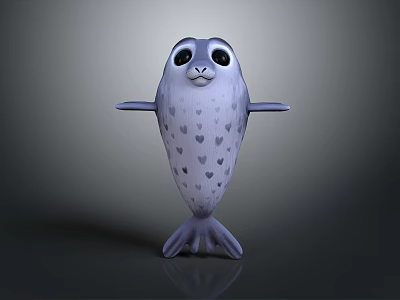 Cartoon Seal Character 3D Model With Heart Shaped Spots Big Eyes And Smiling Expression 3d model