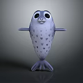 Cartoon Seal Character 3D Model With Heart Shaped Spots Big Eyes And Smiling Expression