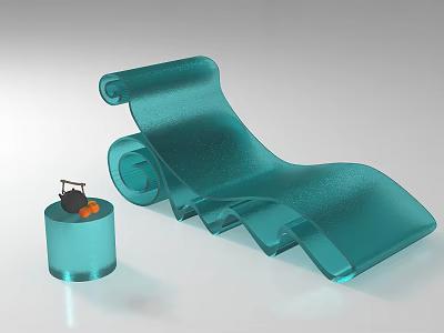 Turquoise Single Chair Featuring Curved Wave Design And Shiny Smooth Surface 3d model