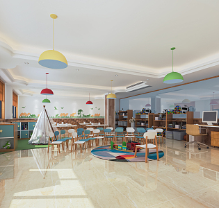 Modern Classroom Kindergarten Classroom Children's Desk and Chair Children's Entertainment Area Music Classroom Multifunctional Room Classroom Living Classroom 3d model