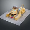 Yellow Lion Shaped Playground Slide With Brown Mane And Red Section On Stone Slab