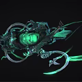 Skeletal Knight Mounted On Skeletal Horse With Green Glowing Energy And Weapon In Dark Fantasy