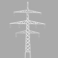 Wireframe Model of Electricity Pylon with Metal Framework and Crossbar Supports