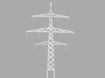 Wireframe Model of Electricity Pylon with Metal Framework and Crossbar Supports 3d model