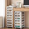 White MultiDrawer Storage Cabinets With Wooden Desk Computer And Office Supplies For Organized Space