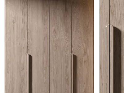 Modern Wooden Wardrobe Design With Sleek Handles And Natural Wood Grain 3d model