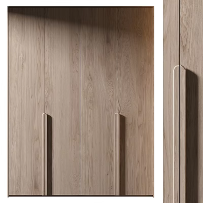 Modern Wooden Wardrobe Design With Sleek Handles And Natural Wood Grain 3d model