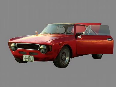 Vintage Red Classic Car With Open Doors And Retro Exterior Design 3d model