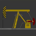 Yellow Oil Pump Jack Model With Concrete Platform Black Yellow Warning Stripes And Red Components