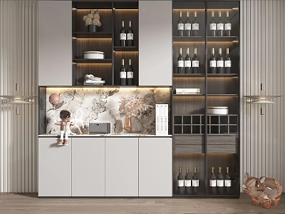 Modern Wine Cabinet With Glass Doors Wine Bottles And Decorative Lighting 3d model
