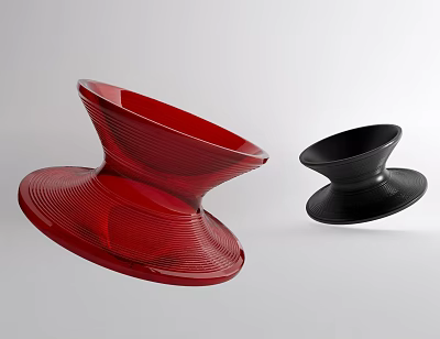 Modern Sculptural Bowls in Red and Black with Unique Layered Design 3d model