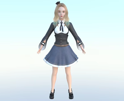 Game Role European and American Academy Uniform Girls Next Generation Realistic Blonde High Heels 3d model