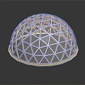 Transparent Geometric Grid Sphere Structure With Reflective Surface And Metal Frame Design