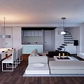 Modern Open Kitchen Interior Design With Island Counter Cabinets And Appliances