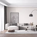 Modern Living Room with L shaped Sofa Coffee Table Floor Lamp and Mountain View Window