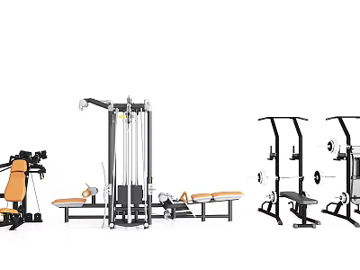 Home Gym Fitness Equipment Collection Featuring Multi Functional Trainer Dumbbell Rack And Workout Bench 3d model