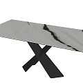 Modern Dining Table With White Marble Top And Crossed Black Metal Legs