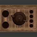 Traditional Tea Set With Wooden Tray Brown Teapot And Small Cups