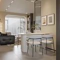 Modern Living Dining Room Interior With Black Leather Sofa Round Coffee Table And Geometric Rug