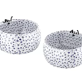 Stylish Round Blue And White Patterned Washbasins With Black Faucets 3d model