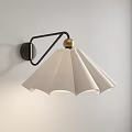 Modern Wall Lamp With White Pleated Fabric Shade Black Metal Bracket And Golden Ball Accent