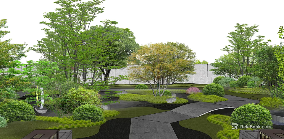Garden Landscape Featuring Lush Trees Neat Shrubs Stone Pathways And Green Lawn 3d model 