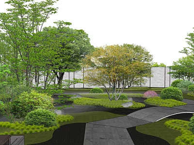 Garden Landscape Featuring Lush Trees Neat Shrubs Stone Pathways And Green Lawn 3d model