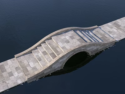Stone Landscape Arch Bridge Over Calm Water With Steps And Reflection 3d model