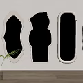 Various Shapes White Framed Mirrors Hanging on Wall Reflecting Sofa Green Plants and Transparent Vase