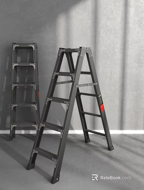 Two Dark Gray Metal Folding Ladders With Sturdy Steps And Stable Structure 3d model 