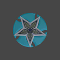 Star Shaped Weapon with Golden Patterns Black Background and Central Blue Circle 3d model