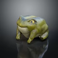 Realistic 3D Frog Model Featuring Green Yellow Body And Yellow Eyes On Black Background