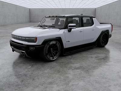 Modern White Pickup Truck with Black Wheels and Sleek Exterior on Concrete Floor 3d model