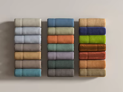 Colorful Folded Fabrics Neatly Arranged In Multiple Columns With Various Colors 3d model