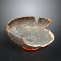 Antique Broken Ceramic Bowl With Chips Dark Surface And Orange Rim For Home Living