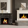 Black And White Marble Fireplaces With Burning Fire Books And Wall Art Decor